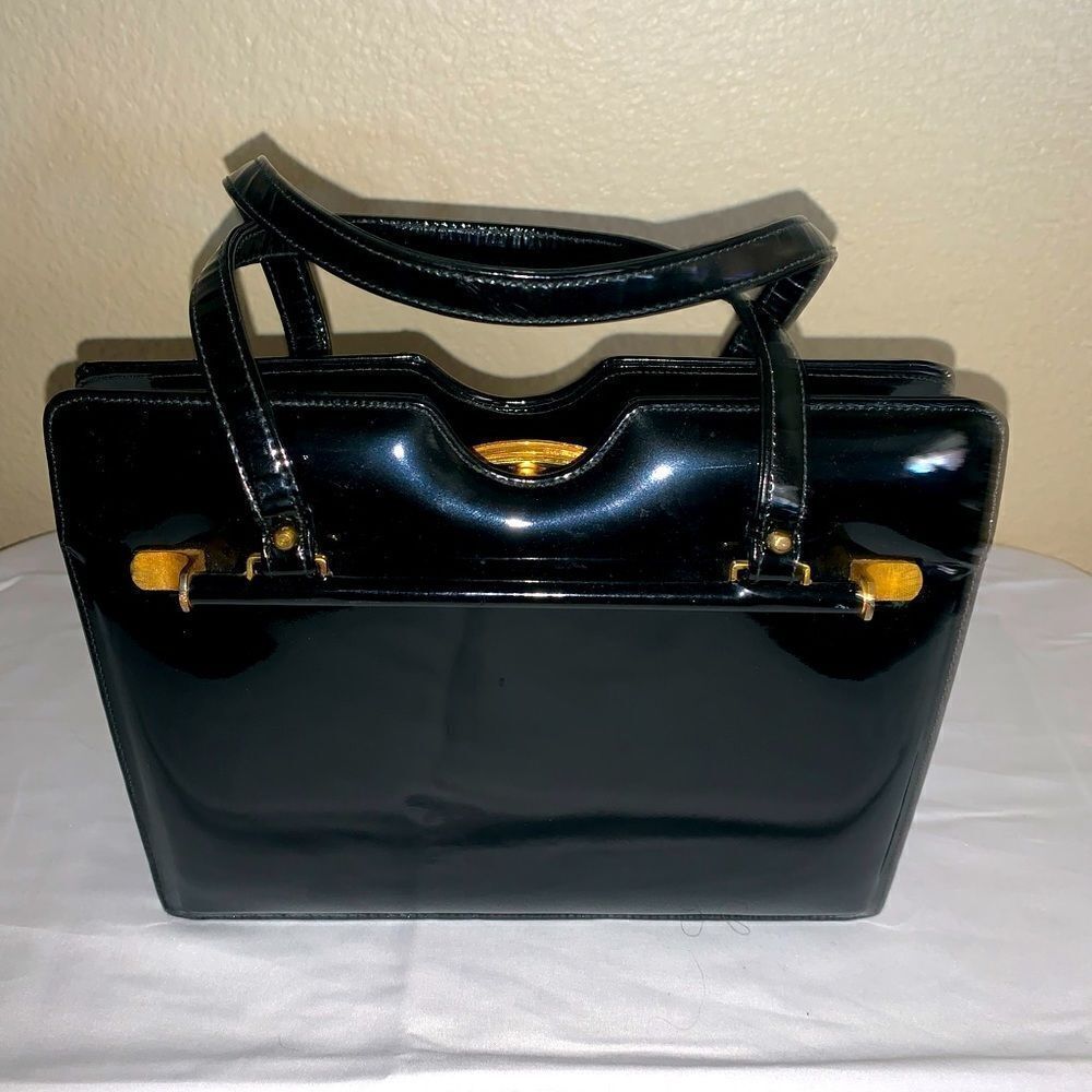 Vintage Igor black patent leather purse with gold hardware